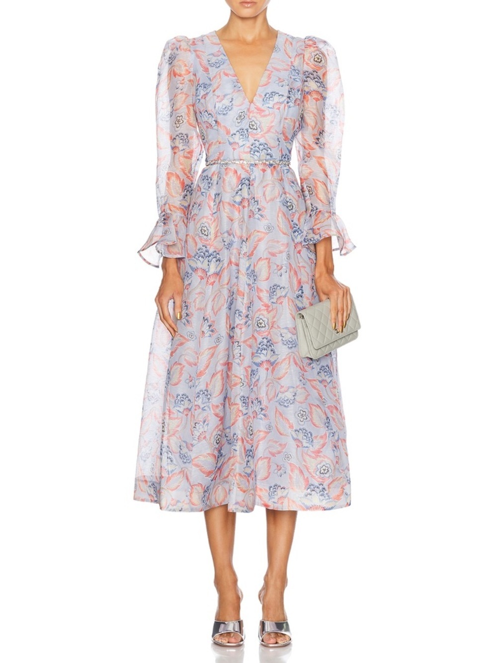 Zimmermann Eden Long Sleeve Silk Linen Midi Dress in Sapphire Eden Size 4 NWT